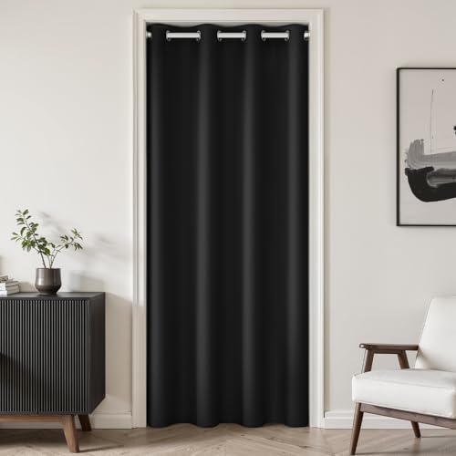 Topfinel カーテン 遮光 間仕切りカーテン 断熱 幅100cm 丈180cm 1枚入り ブラック ハトメ型 突っ張り棒 カーテン 仕切りカーテン ドアカーテン 目隠し 玄関 キッチン リビング [2]
