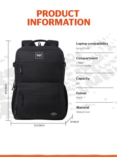 Image of Wildcraft Drifter 45 Laptop Backpack Bag for Man & Women, 45L Ideal bags for men Office use /School /College Boys and Girls, 4 Compartment Bag