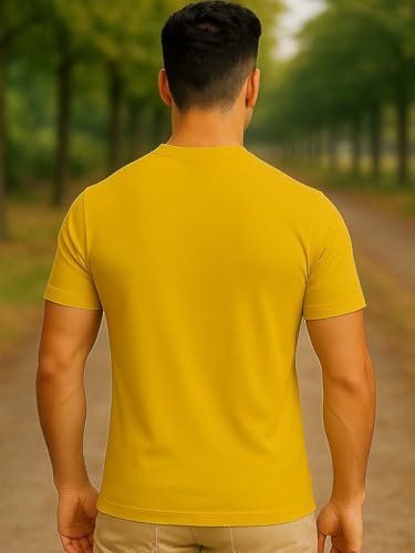 Image of Nobero Men 'Graphic Printed T-Shirt(1M-TWTS-C1230-MY5 Mustard Yellow XL)