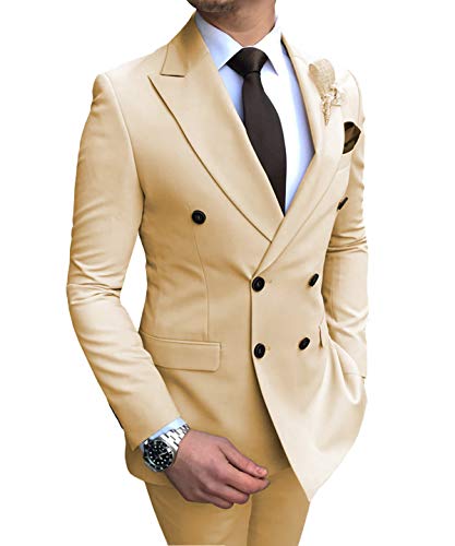 Completo Uomo Elegante 2 Pezzi Slim Fit Doppiopetto Per Business E Cerimonie - Foto 3