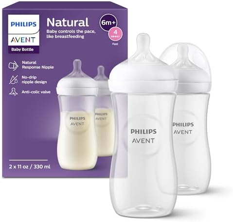 Philips Avent Natural Response Plastic Baby Bottle - 330Ml Pack of 2 |Baby Milk Bottle |Bpa Free for Babies with 3M+ Teat (SCY906/02)