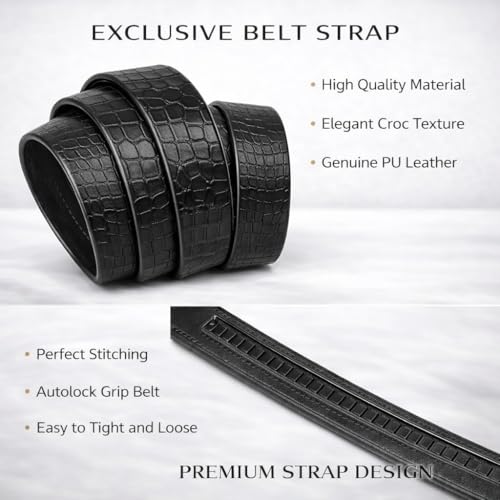 Image of Men's Auto Lock Belt with elegant design | Premium Vegan Leather | Adjustable Ratchet Belt | No Hole Design | Perfect Fit Waist 28-42 Inches for Office