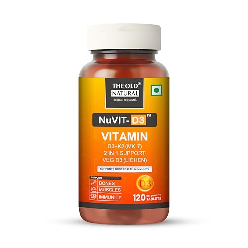 Image of Nuvit-D3, Vitamin D3 K2 MK7 Tablets, Vitamin D3 (Lichen) + K2 for Bone Strength & Calcium Absorption, Heart & Immunity Support, High Absorption Formula (120 Tablets)