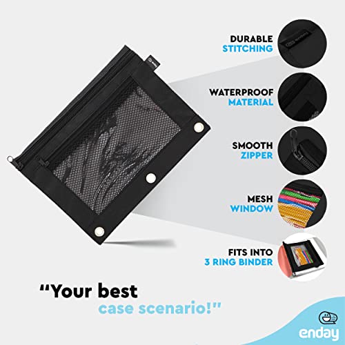 Image of Enday Black Pencil Pouch For 3 Ring Binder, Zippered Binder Pencil Pouches, 3 Ring Pencil Pouch for Binder, Pencil Case for Binder, Large Pencil Bags for School, Home, and Office (2 Pack)