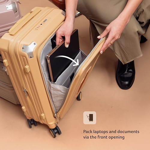 Image of Acer Brisbane Suitcase, 20 inch Cabin, with 360 Degree Spin 8 Wheels, Double TSA Lock, Dual Opening (Top and Mid), Expandable, Recycled Polyseter Material, Gold Coast