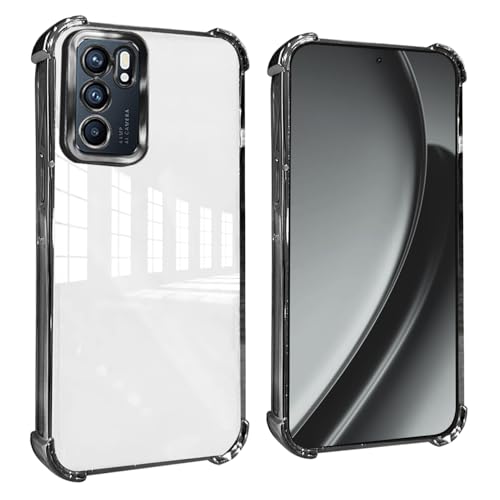 GOGME Funda para OPPO Reno 6 5G (Reno6 5G) Esquinas Reforzadas con Protector Cámara Carcasa/TPU Anti - Arañazos Antigolpes Suave Clara Design - Negro
