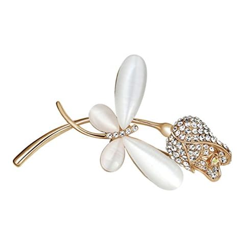 Sanwood Women Jewelry Breastpin Dragonfly Flower Shiny Zircon Big Faux Pearl Brooch Pin (Dragonfly) Cover