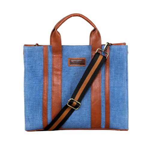 Image of Book Tote Handbag | Handloom Woven Cotton And Vegan Leather | Laptop | Tote Bags for Women For Office Use, Work | Ladies Stylish Shoulder Bag | Ethically Sourced, Lightweight