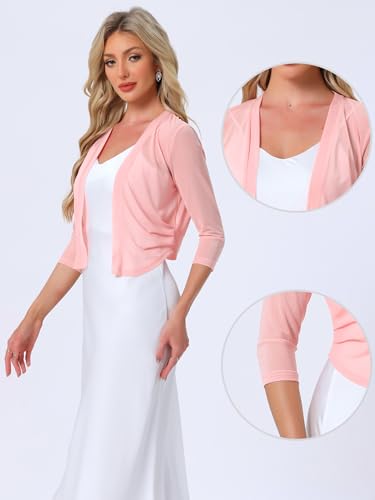 Image of Allegra K Bolero Shrug for Women's Elegant 3 /4 Sleeve Mesh Sheer Cardigan Formal Jacket for Evening Dresses