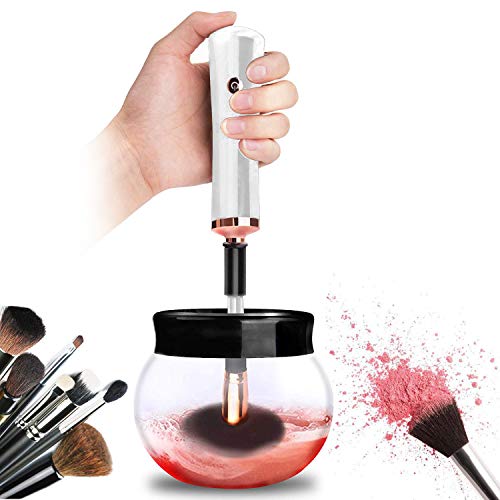 Makeup Brush Cleaner and Dryer Automatic 360 Degree Rotation with 8 Rubber Collars for All Sizes Brush, Best Christmas Gift for Women Wife Girlfriend Daughter