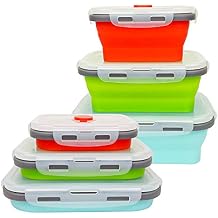 CARTINTS Reusable Silicone Food Storage Containers, Collapsible Cmaping Food Containers, Silicone Bowls Lunch Containers with Airtight Lids, Ideal for Travel and Camping, 3Pack