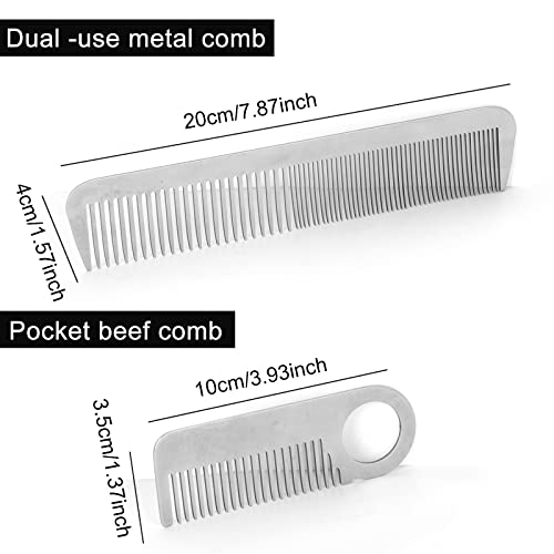 Travel Metal Comb,Metal Hair Comb Beard Comb Durable 304 Stainless Steel Comb For Effortless Grooming，Stainless Steel Metal Comb, Beard Brush, Silver Set Of Two #TOP1