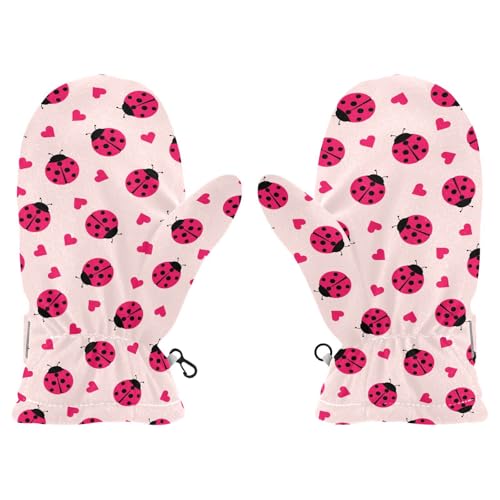 Kids Mittens Winter Fleece Gloves Toddler Warm Snow Gloves Ladybug Hearts for Girls Boys