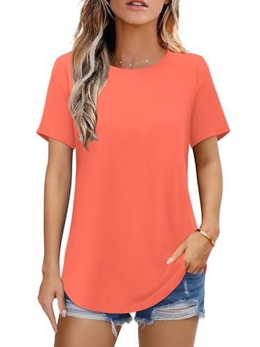 Image of Elesomo Womens Shirts Casual Crew Neck Short /Long Sleeve Tunic Tops Tees