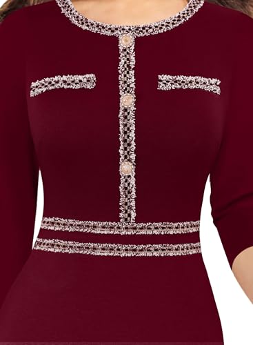 Image of VFSHOW Womens Button Crew Neck Wear to Work Office Business Casual Church Party Slimming Fitted Bodycon Pencil Sheath Dress