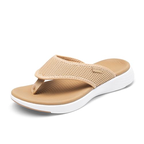 DREAM PAIRS Women's Arch Support Soft Cushion Flip Flops Thong Sandals 5.5 Khaki-knit