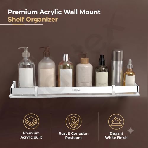 Image of Plantex Acrylic Shelf for Bathroom /Living Room Wall Mounted Shelf with Silver Railings - Bathroom Accessories (White, 18x6 inches)