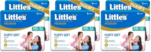 Image of Little's Premium Baby Diapers XXL Size | Pants Style | 15-25 kg | 44 Count | FluffySoft Baby Diaper with Leakage Guard, Wetness Indicator & 12 Hours Absorption | (22 Count, Pack of 6)