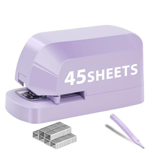 Electric Stapler for Desk, 45 Sheet Capacity Automatic Stapler Desktop, Office Staplers Electric, AC Operated Staplers Heavy Duty Office Use with 1,000 Staples & Staple Remover, Purple