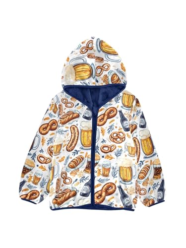 Beer and Pretzel Bread Girls Fleece Jacket Girls Fall Jacket Boys Coats Zip Up Hoodie Children Outerwear 2-10T