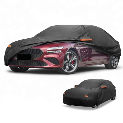 Image of Car Cover Waterproof All Weather Sun Rain Protection Full Exterior Cover for Genesis G70 Sedan 190T-PU Black with Left Side Zippers
