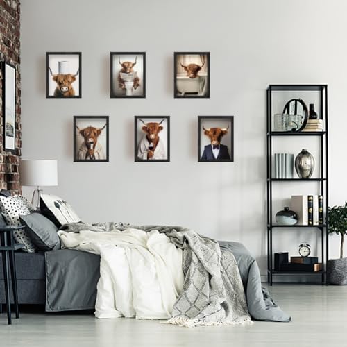 SUPERDANT 6 Pcs Highland Cow Wall Art Canvas Bathroom Wall Pictures Modern Toilet Canvas Pictures Highland Cow Print Paintings for Living Room Kid's Bathroom Toilet Decoration Unframed - Image 4