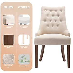 COLAMY Wingback Upholstered Dining Chairs Set of 4, Fabric Side Dining Room Chairs with Tufted Button, Living Room Chairs for Home Kitchen- Beige COLAMY Wingback Upholstered Dining Chairs Set of 4 Fabric Side Dining Room Chairs with Tufted Button Living Room Chairs for Home Kitchen Beige