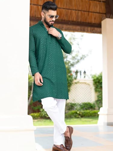 Image of Men's Floral Embroidered Cotton Rich Traditional and Lakhnavi Ethnic Wear Straight Partywear Kurta Set Pack Of 01.