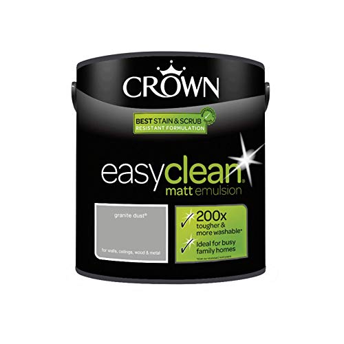 2.5L CROWN Easy Clean MATT Emulsion Multi Surface Paint That can be Used on Walls, Ceilings, Wood and Metal. Stain & Scrub Resistant Formula - Granite Dust