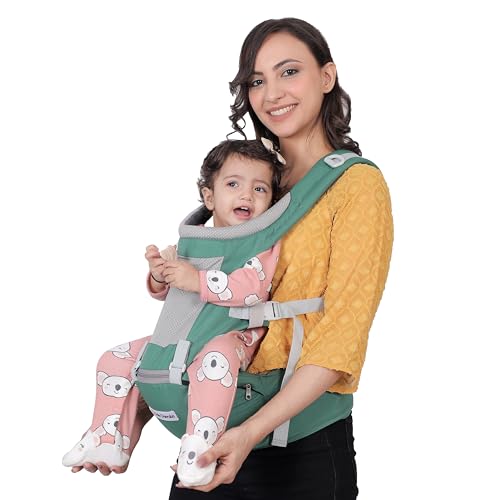 Image of Baby Carrier with Hip Seat, Ergonomic 4 in 1 Carrier Positions, Newborn to Toddler Adjustable Baby Carrier for 4-36 Months, Comfortable Padded Straps, Supports Up to 15 kg (Green)