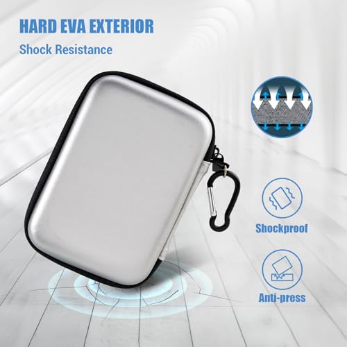 Image of ProCase External Hard Drive Travel Case for 2.5 inch HDD /SSD -Silver | Fits Seagate Portable, Samsung T9, WD Elements, My Passport, Toshiba Canvio Basics, 1TB-5TB Drives, USB 3.0 HDD /SSD Storage