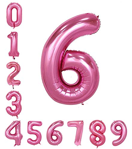 Image of AMFIN 15 Inch 6 Number Foil Balloons for Half Birthday Baby Girl Party Decorations, 6th Wedding Anniversary Decoration Items - Pink