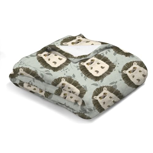 Image of Cute Hedgehog Green Leaves Baby Blanket for Boys Girls Hedgehog Animal Flannel Swaddle Blanket Soft Receiving Blankets for Nursery Stroller Toddler Bed Baby Carseat Crib Playmat 40x50