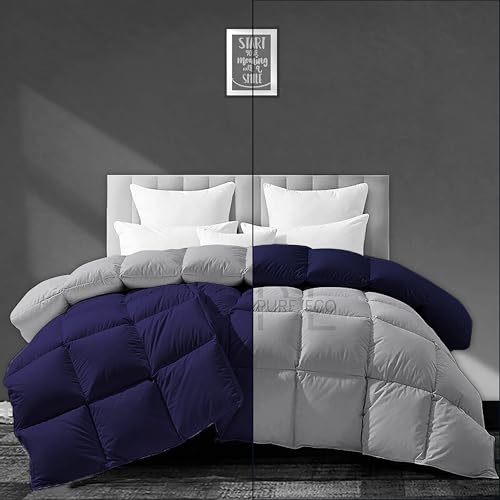 Image of PURE ECO Heavy Winter 400 GSM Comforter for Single Size (60 inchX90 inch) - Soft Quality Winter Blanket Soft Microfiber Fill - Duvet /Blanket Single Size - Navy Blue /Silver Grey Color