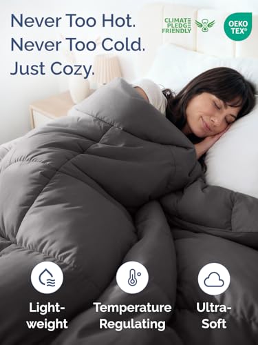 Image of King Size, Dark Gray Alternative Down Comforter - Warm, Lightweight & Breathable Hotel Quality Bedding Set for Men, Women, Kids & Teens - All Season Oversized Cooling Microfiber Duvet Insert Comforter