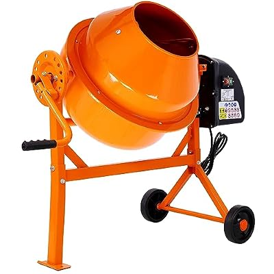 3 CU FT Electric Cement Mixer, 1/3 HP Concrete Mixer Machine with Wheel and Stand, Portable Cement Mixer Machine, Suitable for Stucco and Seeds (3 Cu. Ft, Yellow)