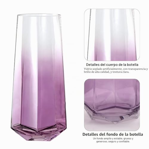 Miniatura 3 de Laughhe Florero De Flor Cristal, 25 Cm Jarrón Transparente Florero De Vidrio Moderno, Botella De Flor Florero Redondo Jarrón Grande Modernopara Fiestas Patio Oficina Hogar Cocina Verde