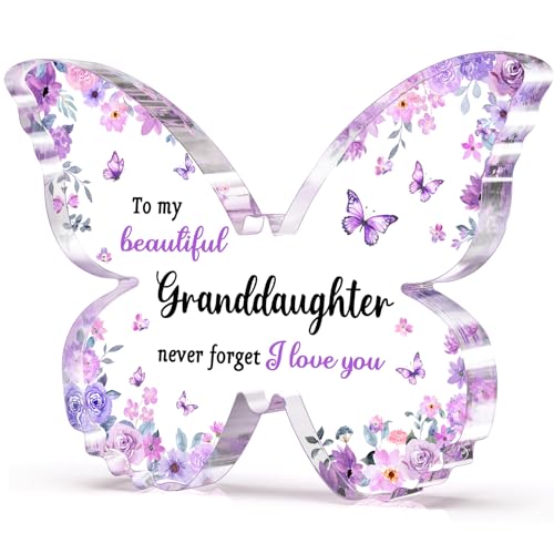 Glydein Granddaughter Gifts from Grandma Grandpa - Unique Purple Butterfly Acrylic Plaque...