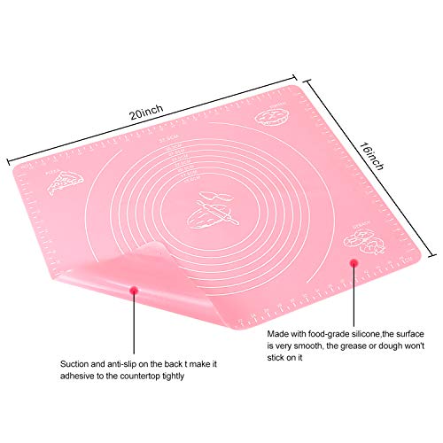 Silicone Pastry Mat, Non-slip Baking Mat Large Measurement Fondant Mat Counter Mat Reusable Dough Rolling Mat Oven Cooking Liner, Pie Crust Mat -Pink - Thumbnail 6