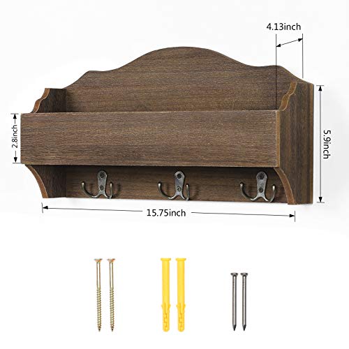 image for SEHERTIWY Mail Holder for Wall with Key Hooks Wooden Mail Sorter Lette