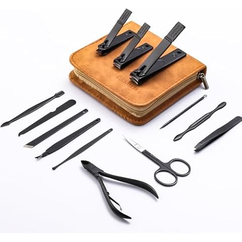 FAMILIFE Manicure Set, Professional Manicure Kit Nail Clipper Set Stainless Steel Pedicure Tools Kit Portable Grooming Kit with Leather Travel Case for Women Girl Men (Brown) Cover