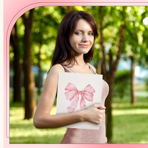 ReliThick 4 fichários fofos de laço rosa com 3 anéis, anel redondo de 2,5 cm com bolsos internos, fi