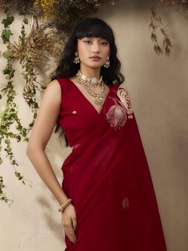 Image of AKHILAM Women's Kanjivaram Pure Silk Floral Printed Saree With Unstitched Blouse Piece