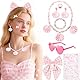 BACH AND BOOZY Rosa Accessoires Puppe Party Halskette Armbänder Ohrringe Sonnenbrille Schleife Haarspange Schleifen Gesicht Aufkleber für rosa Mädchen Cosplay Kostüm Halloween Party