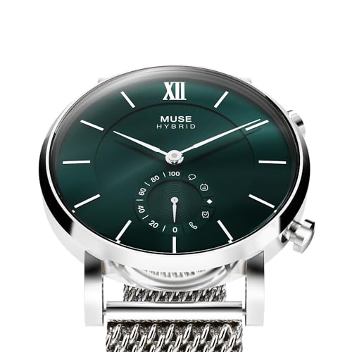 Image of Muse Grandeur Milanese Edition Hybrid Smartwatch for Men & Women with Bluetooth Connectivity, Step Counter, Sleep Monitoring, 5ATM Water Resistant (40MM, Shiny Silver Green)