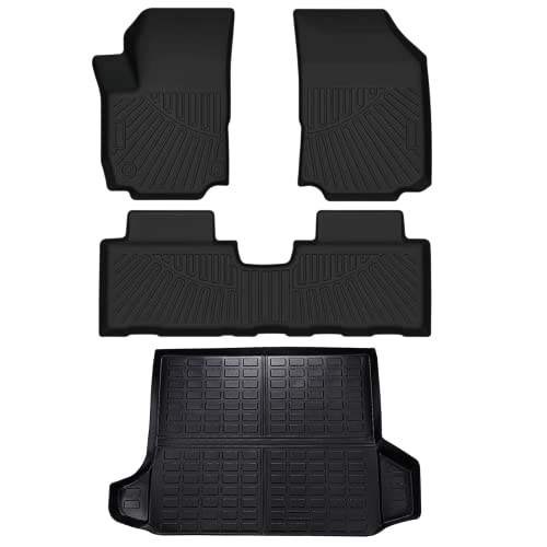 RILLEC Floor Mats 2 Row Liners Set & Cargo Liners Custom Fit for 2018-2023 Chevrolet Chevy Equinox/GMC Terrain,All Weather Guard Heavy Duty Waterproof TPE Rubber Car Mats & Rear Trunk Mats,Black