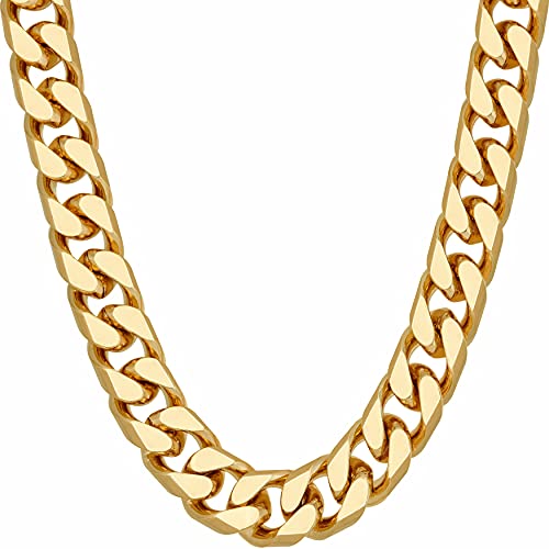 LIFETIME JEWELRY Miami Curb Square Cut Cuban Link Chain Necklaces 24k Gold Plated (5mm & 9.5mm)