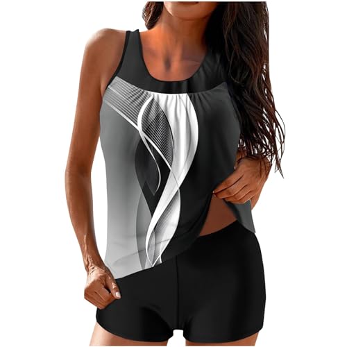 Women's Tankini Swimsuits Tummy Control Tank Tops with Boy Shorts 2 Piece Swim Sets Sexy Summer Beach Outfits Swimsuit for Women Black XXL