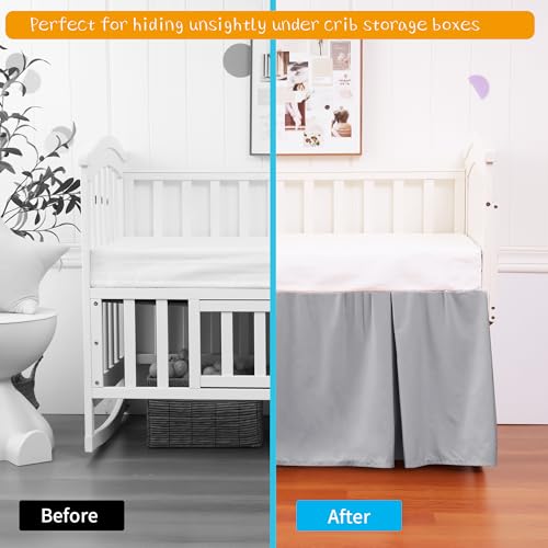 Image of Crib Bed Skirt Dust Ruffle 100% Cotton - Natural, Soft, Breathable for Baby's Delicate Skin, Nursery Toddler Crib Bed Skirt for Baby Boys Girls, Fits Standard Cribs 28 inch x 52 inch with 14 inch Drop