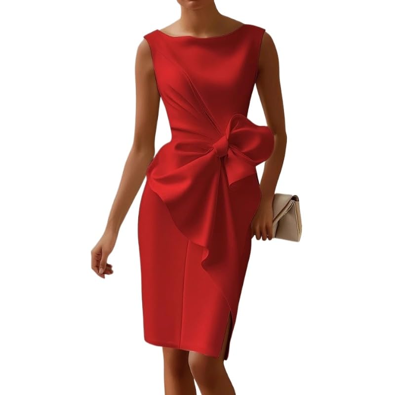 Fashion Business Solid Color Bow Vest Dress Plus